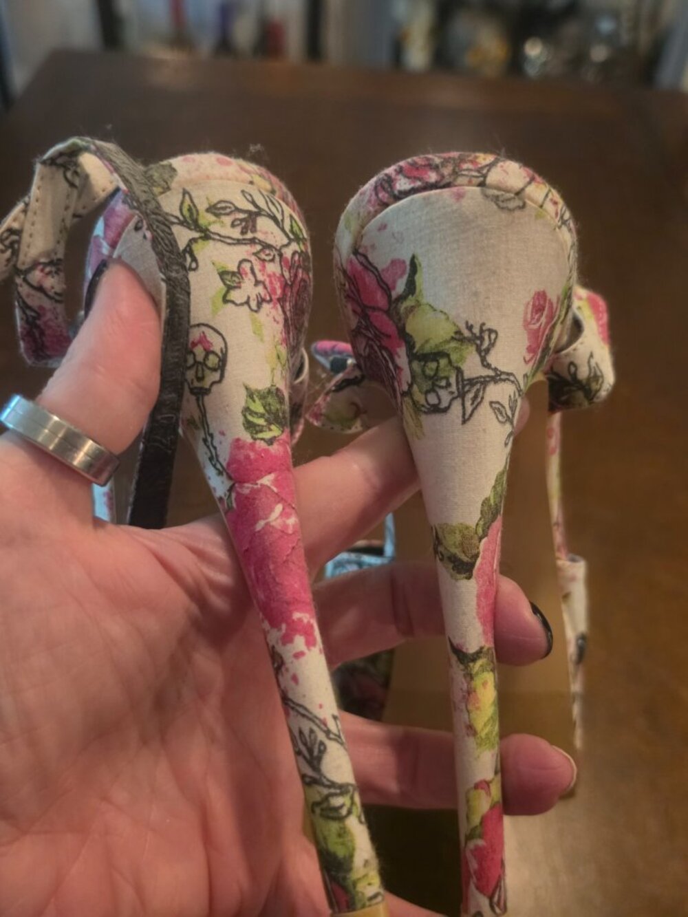 Iron Fist Pink Floral Bow Heels — Ankle Strap — Vintage Pin‑Up Vibes Rare Size 9 - Picture 5 of 6